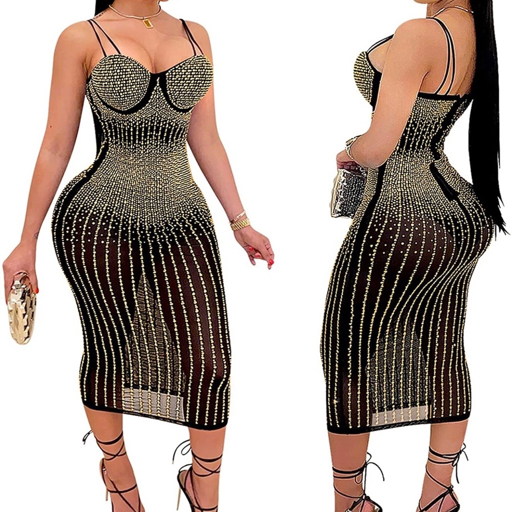 Black, Gold and Silver Studded Party Dress